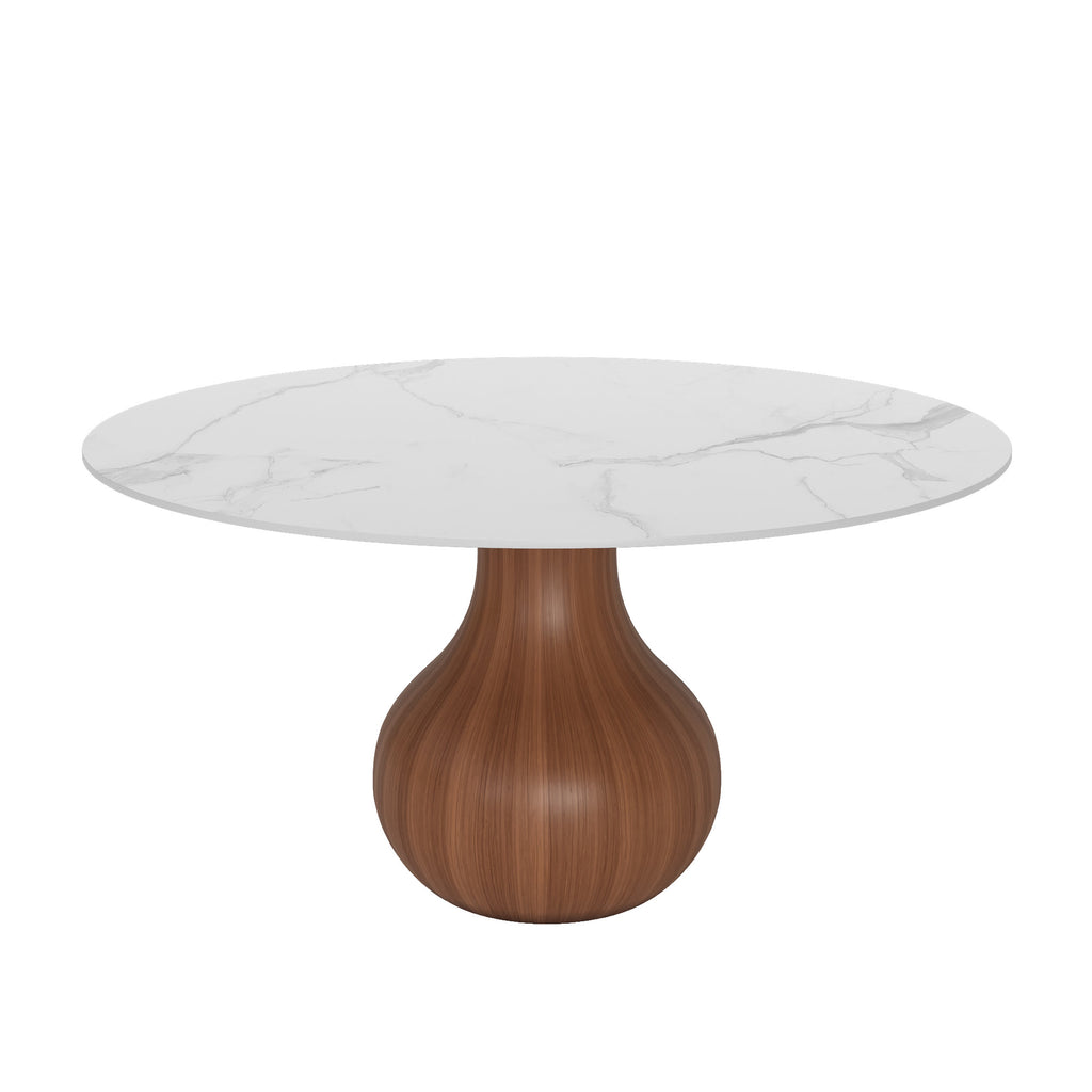 7-pieces Walnut-colored Aquarius Base Dining Table With Curved Backrest Dining Chairs - image 1
