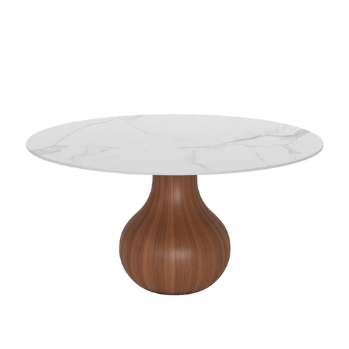 7-pieces Walnut-colored Aquarius Base Dining Table With Curved Backrest Dining Chairs - image 1