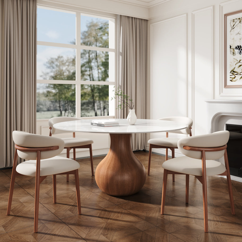 5-pieces Walnut-colored Aquarius Base Dining Table With Curved Backrest Dining Chairs - Snow white - 53.15"Table+4xDining Chairs - image 0