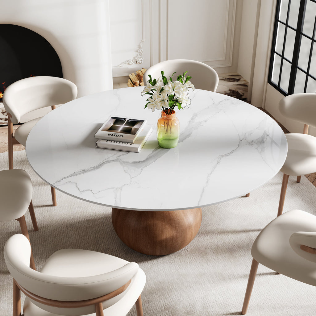 5-pieces Walnut-colored Aquarius Base Dining Table With Curved Backrest Dining Chairs - image 5