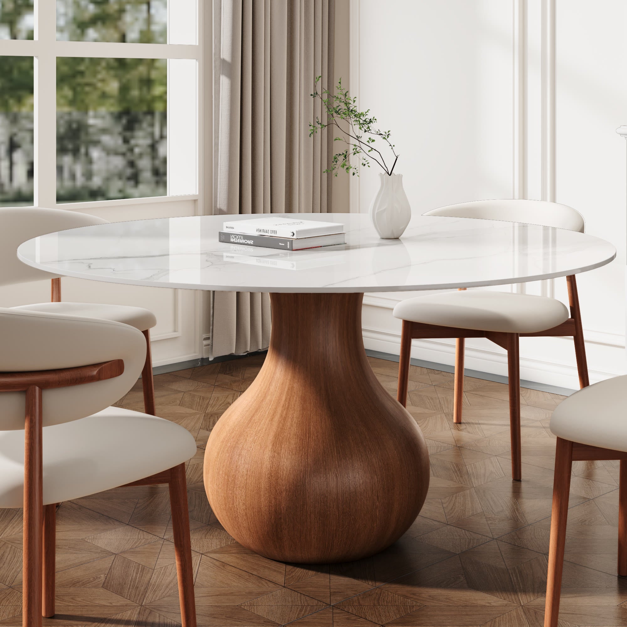 7-pieces Walnut-colored Aquarius Base Dining Table With Curved Backrest Dining Chairs - image 6