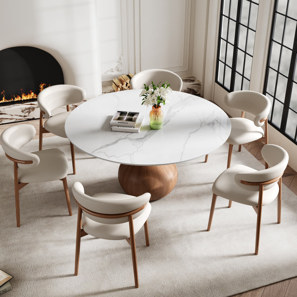 5-pieces Walnut-colored Aquarius Base Dining Table With Curved Backrest Dining Chairs - image 7