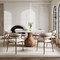 7-pieces Walnut-colored Aquarius Base Dining Table With Curved Backrest Dining Chairs - Snow white - 59.05"Table+6 Dining Chairs - image 0