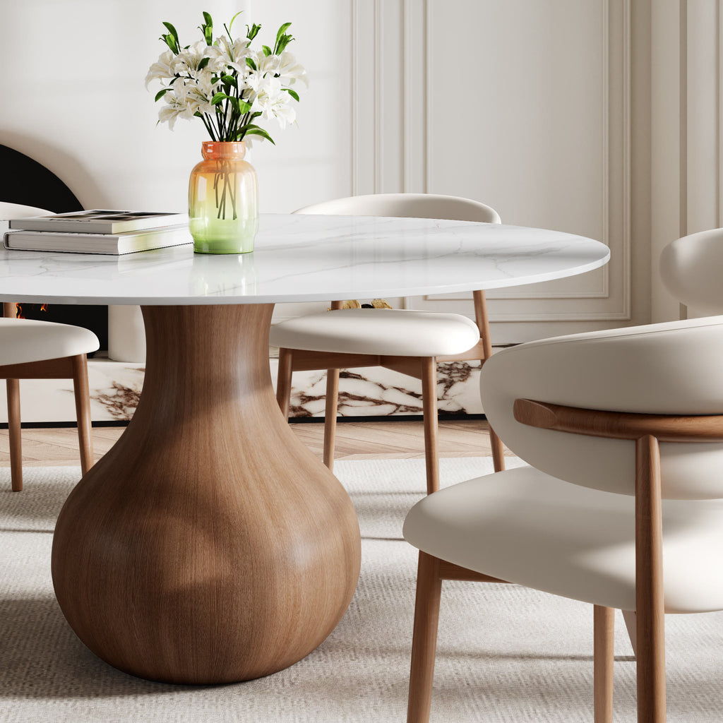 7-pieces Walnut-colored Aquarius Base Dining Table With Curved Backrest Dining Chairs - image 8