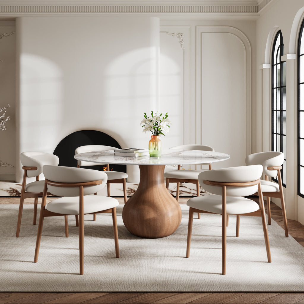 7-pieces Walnut-colored Aquarius Base Dining Table With Curved Backrest Dining Chairs - Pandora - 59.05"Table+6 Dining Chairs - image 10