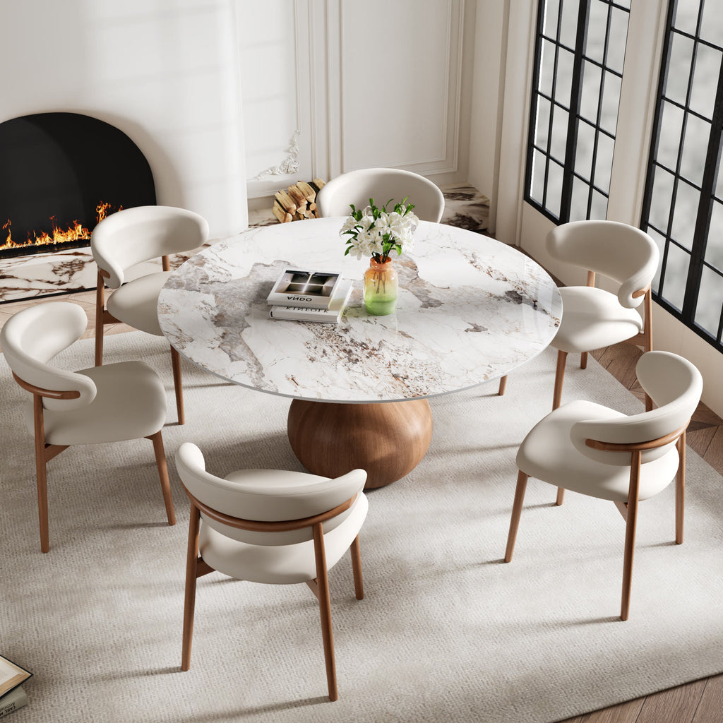 7-pieces Walnut-colored Aquarius Base Dining Table With Curved Backrest Dining Chairs - image 11