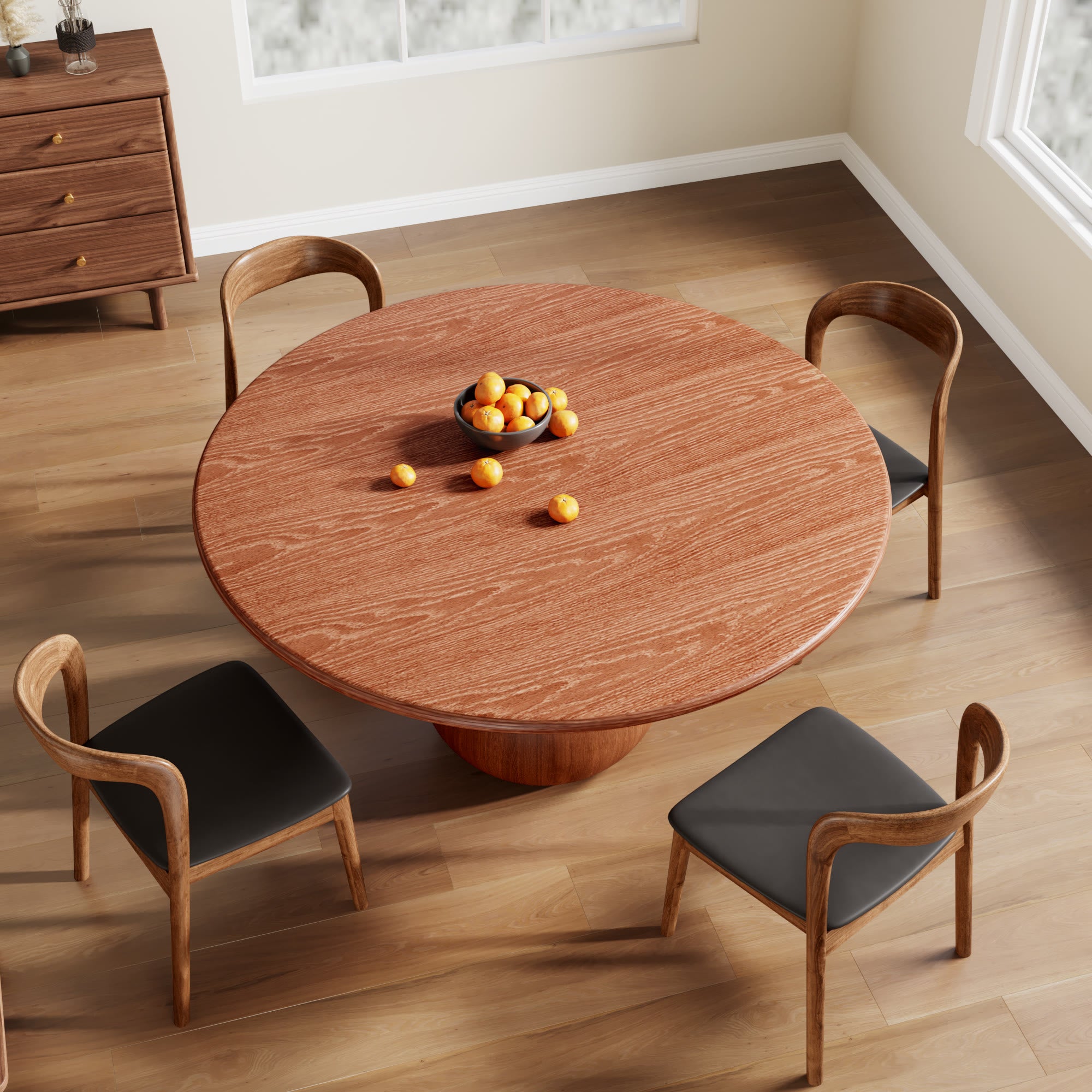 5 Pieces Aquarius Base Dining Table With Leather Seat Cushion Dining Chairs