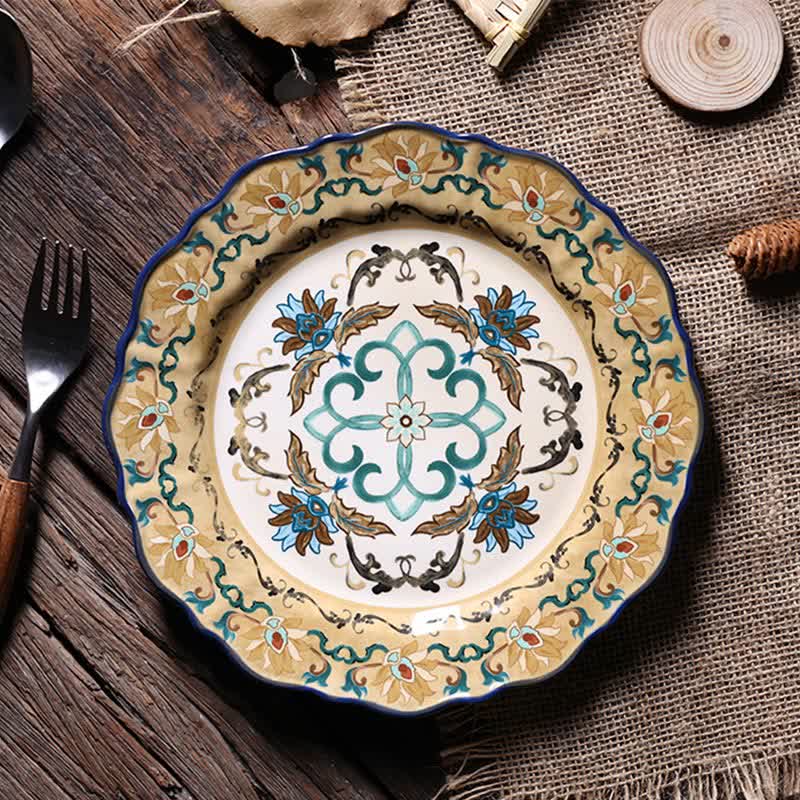 Retro Plant Pattern Porcelain Plate Home Ornament