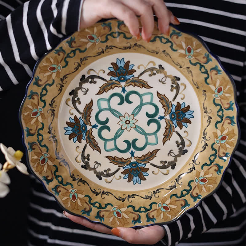 Retro Plant Pattern Porcelain Plate Home Ornament