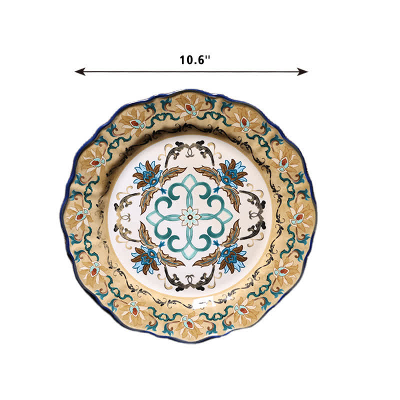 Retro Plant Pattern Porcelain Plate Home Ornament