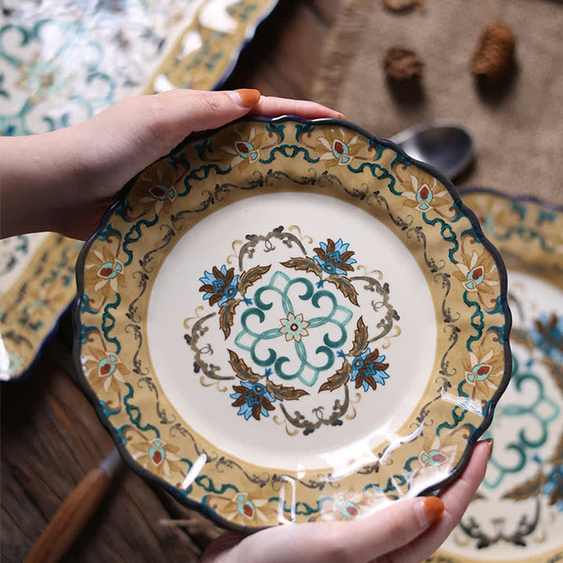 Retro Plant Pattern Porcelain Plate Home Ornament