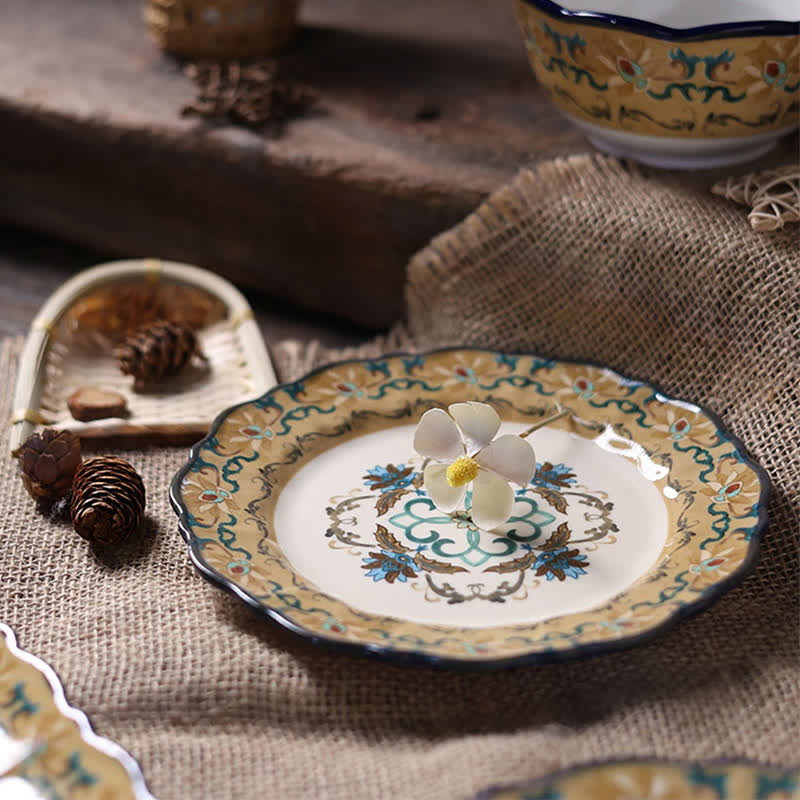 Retro Plant Pattern Porcelain Plate Home Ornament