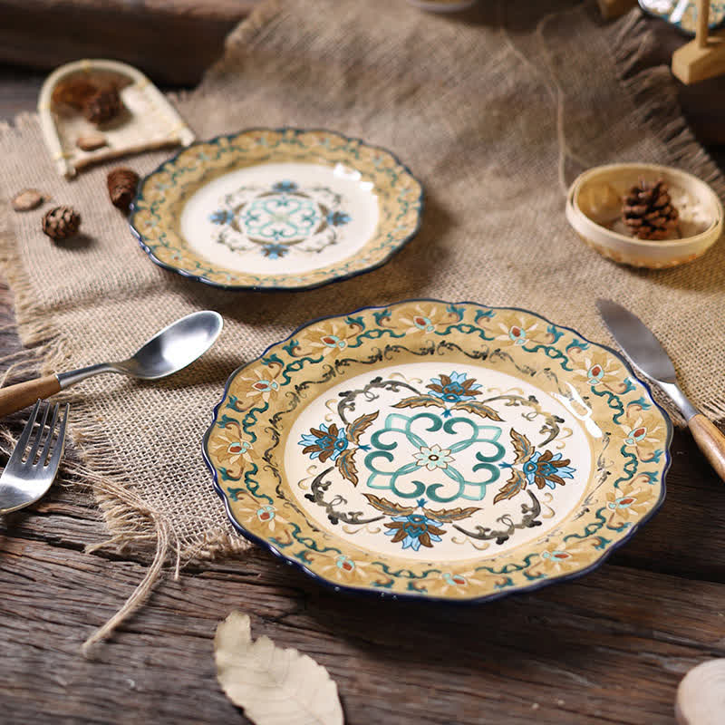 Retro Plant Pattern Porcelain Plate Home Ornament