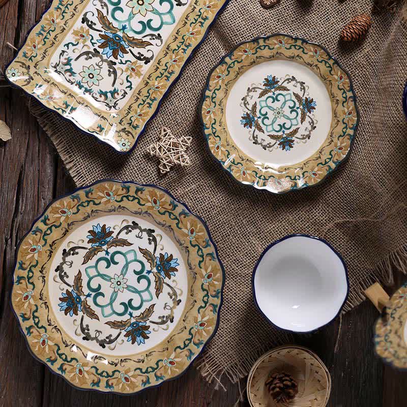 Retro Plant Pattern Porcelain Plate Home Ornament  - image 2