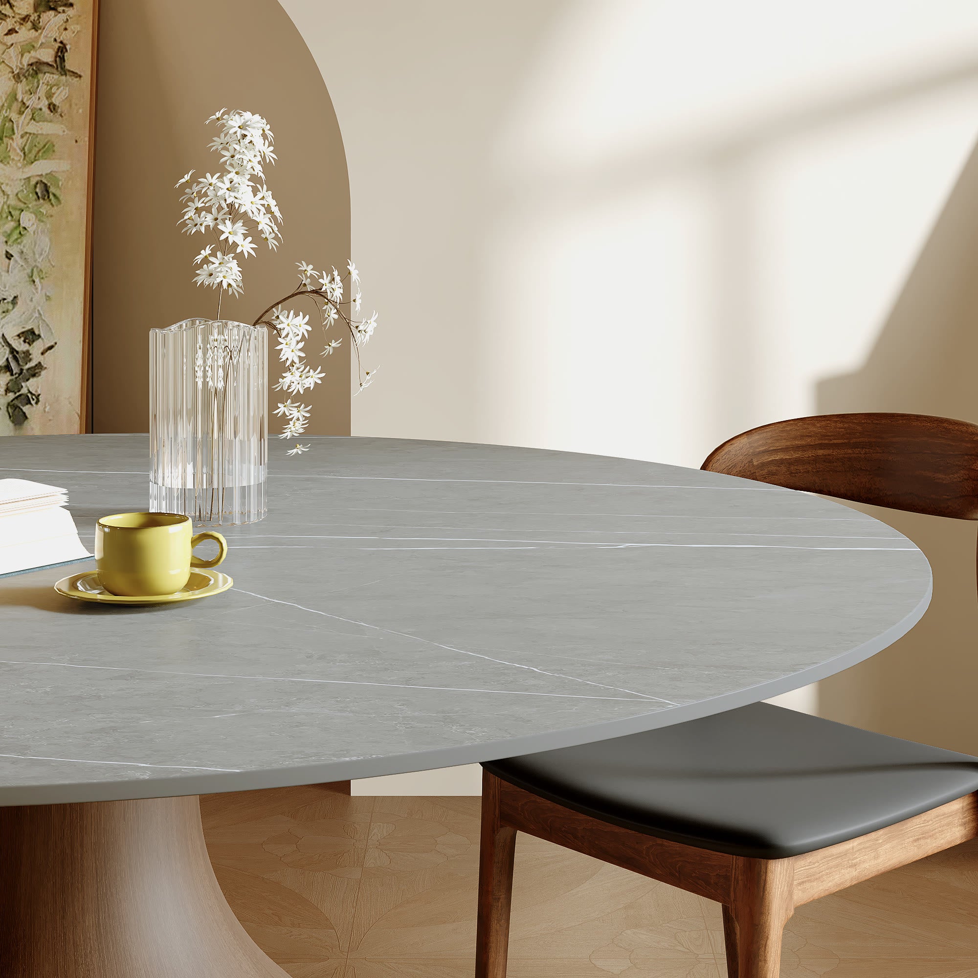 5-pieces Grey Vase-shaped Base Dining Table With Armless Wood Dining Chairs - image 7