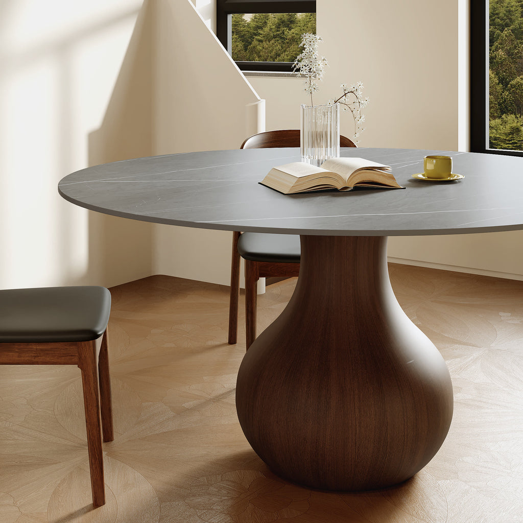 5-pieces Grey Vase-shaped Base Dining Table With Armless Wood Dining Chairs