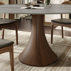 5-pieces Dark Walnut Slim Pedestal Base Dining Table With Black Cushion Dining Chairs - image 5