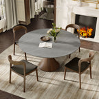 5-pieces Dark Walnut Slim Pedestal Base Dining Table With Black Cushion Dining Chairs - image 3
