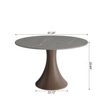 5-pieces Dark Walnut Slim Pedestal Base Dining Table With Black Cushion Dining Chairs - image 10