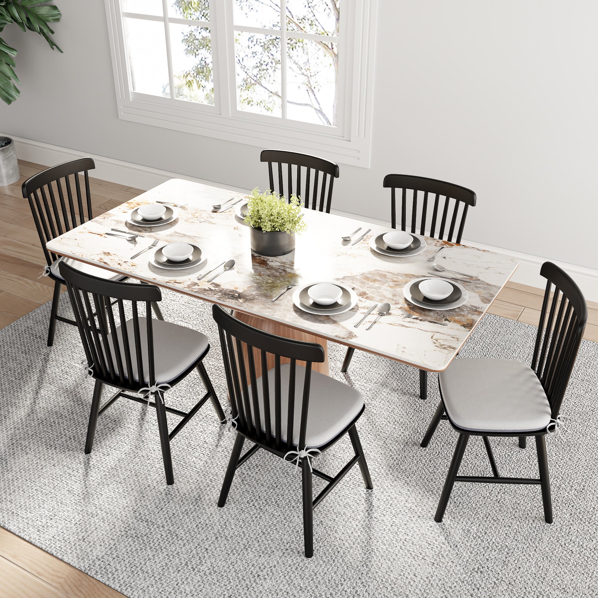 2x/4x/6x Modern Black Wood Dining Room Chairs