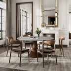 7-pieces Dark Walnut Slim Pedestal Base Dining Table With Black Armlesss Dining Chairs - 59.05"Table+6 x Dining Chairs - image 0