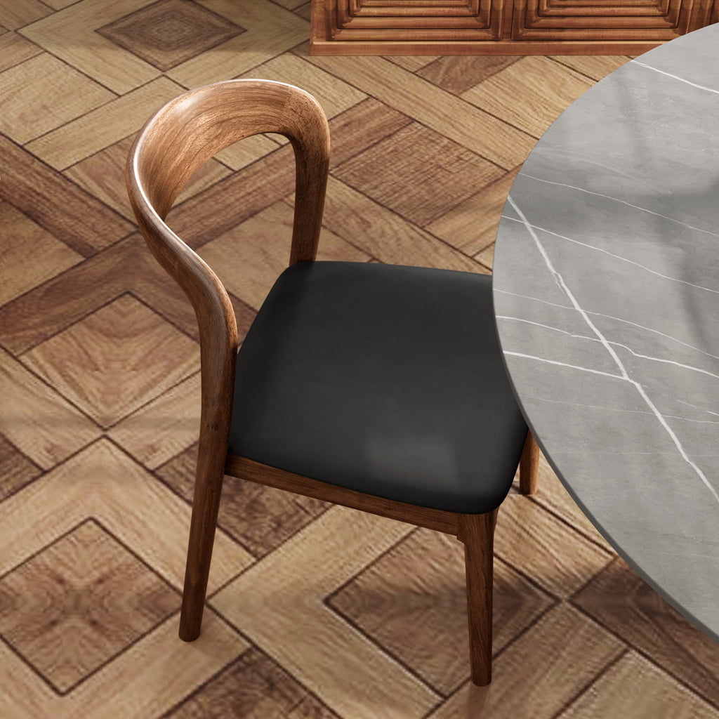 5 Pieces Slim Pedestal Base Wood Dining Table With Black Cushion Dining Chairs - image 6