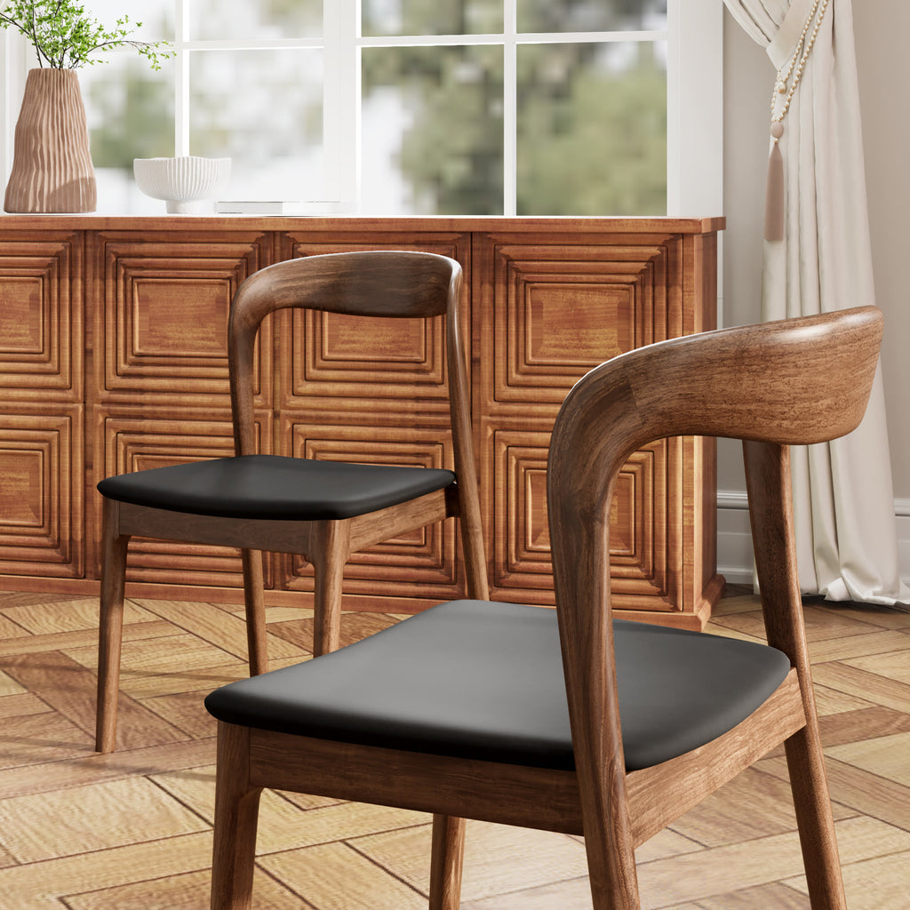 5 Pieces Slim Pedestal Base Wood Dining Table With Black Cushion Dining Chairs - image 7