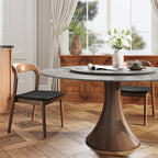 5 Pieces Slim Pedestal Base Wood Dining Table With Black Cushion Dining Chairs - image 4