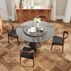 5 Pieces Slim Pedestal Base Wood Dining Table With Black Cushion Dining Chairs - image 2