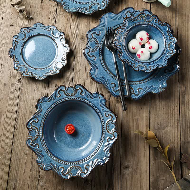 Vintage Embossed Ceramic Plate Home Ornament