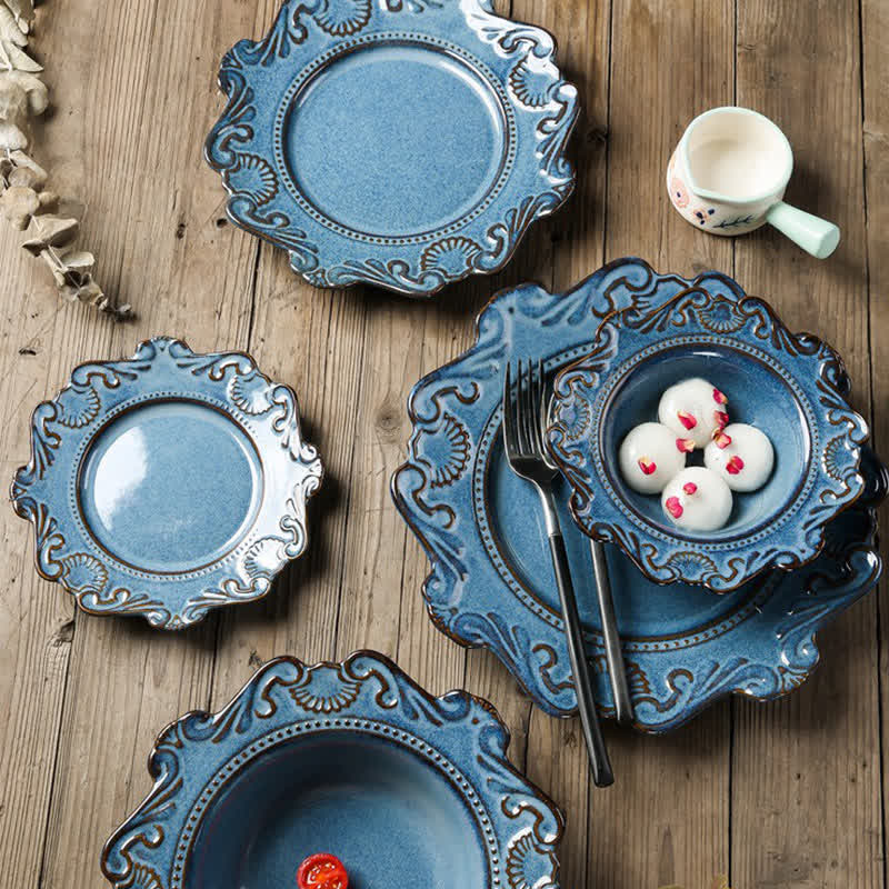 Vintage Embossed Ceramic Plate Home Ornament