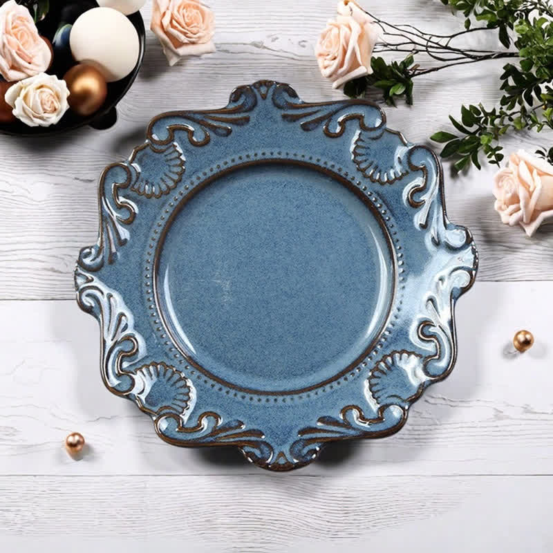 Vintage Embossed Ceramic Plate Home Ornament  - Blue - image 0