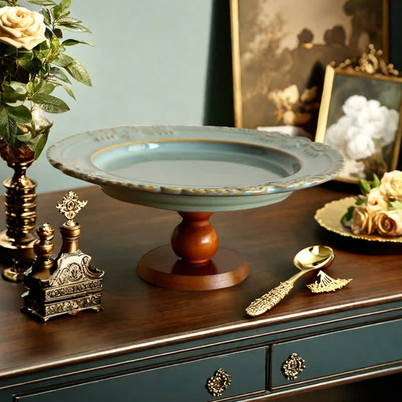 Vintage Ceramic Tray with Wooden Stand - image 2