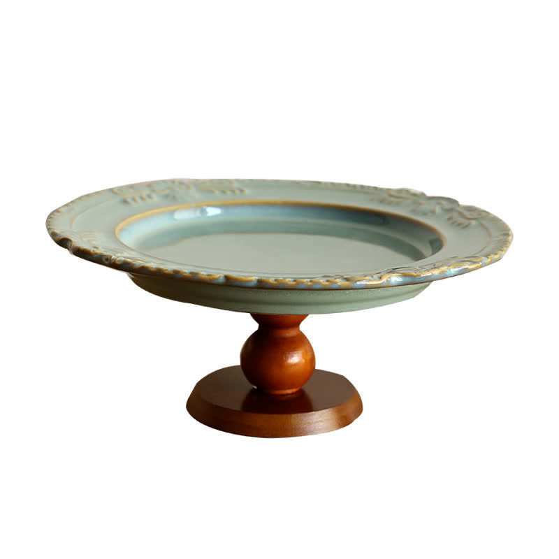 Vintage Ceramic Tray with Wooden Stand - image 1