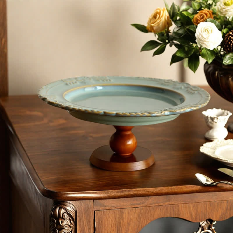 Vintage Ceramic Tray with Wooden Stand - image 0