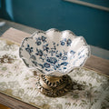 Light Luxury Vintage Floral Ceramic Tray Ornament - Blue - image 2