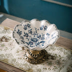 Light Luxury Vintage Floral Ceramic Tray Ornament - Blue - image 2