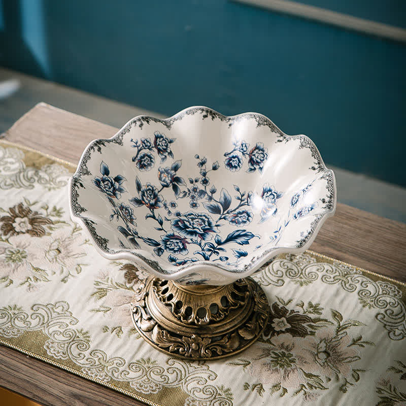 Light Luxury Vintage Floral Ceramic Tray Ornament - Blue - image 2