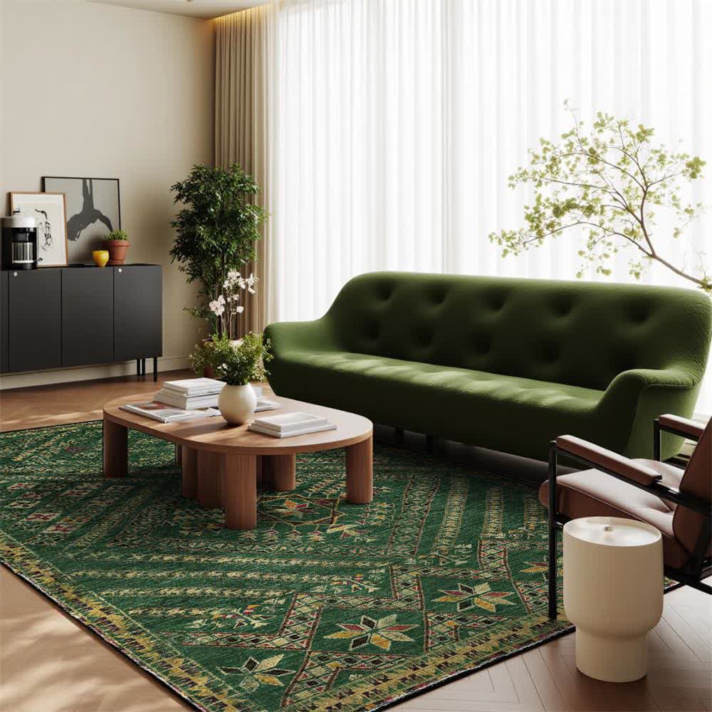 Moroccan Geometric Dark Green Area Rug - image 1