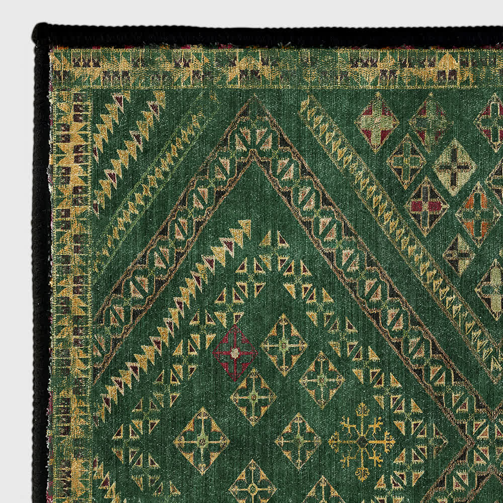 Moroccan Geometric Dark Green Area Rug - image 5