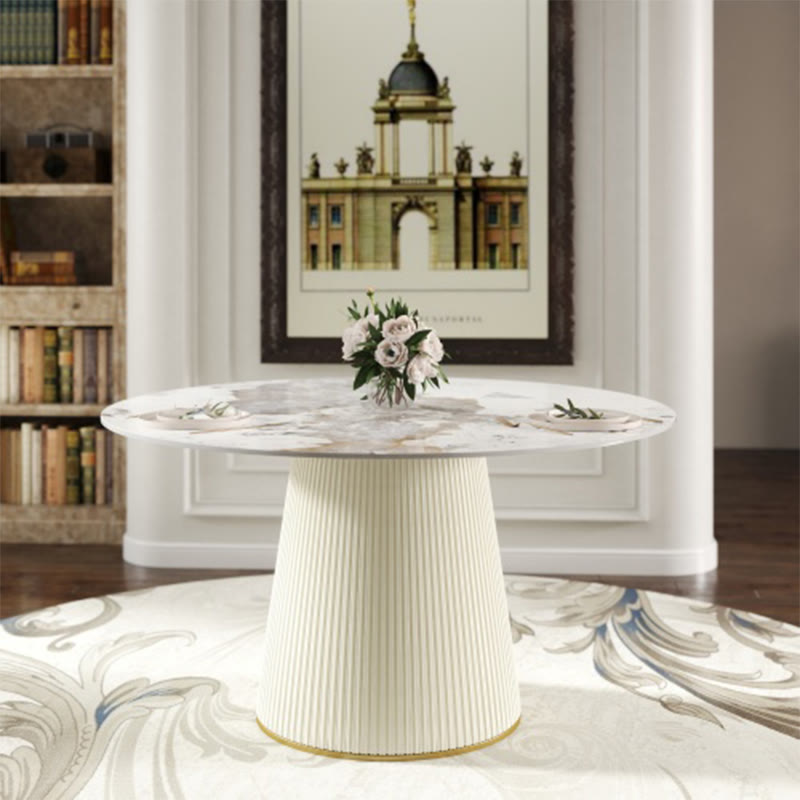 53.15" Modern White Artificial Stone Tabletop Dining Table