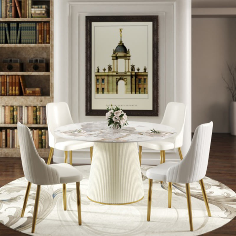 53.15" Modern White Artificial Stone Tabletop Dining Table