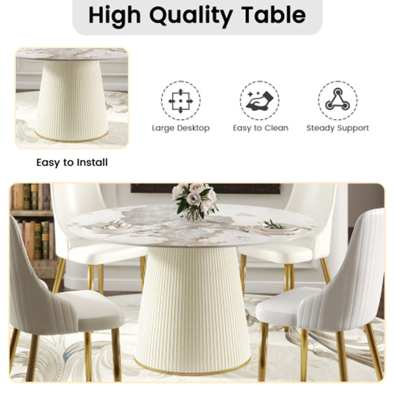 53.15" Modern White Artificial Stone Tabletop Dining Table