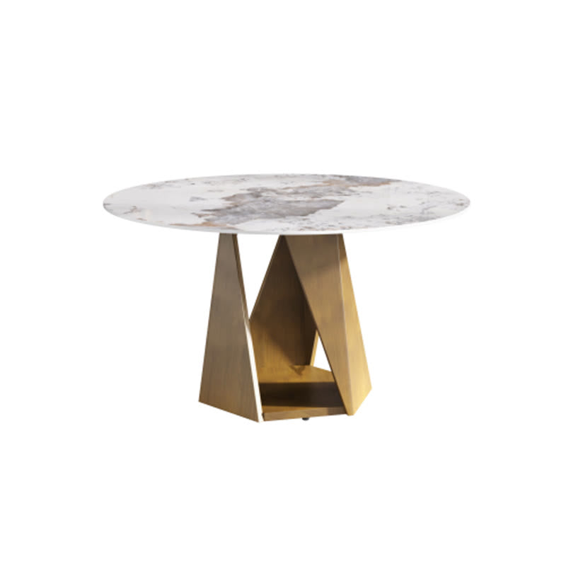 Round Marble Dining Table With Bronze Iron Metal Base