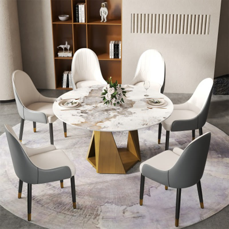 Round Marble Dining Table With Bronze Iron Metal Base