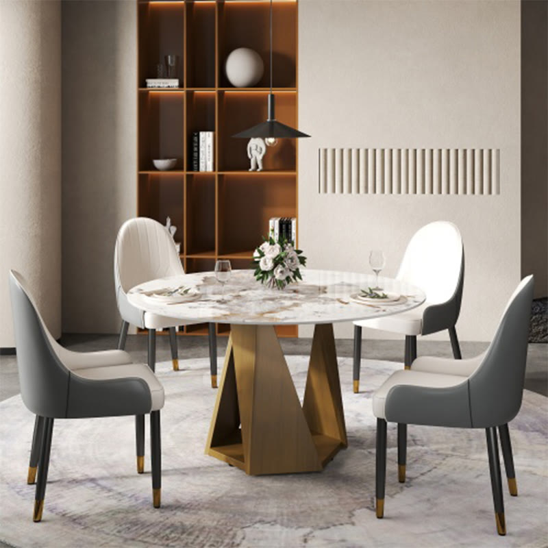 Round Marble Dining Table With Bronze Iron Metal Base