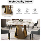 Round Marble Dining Table With Bronze Iron Metal Base - image 6
