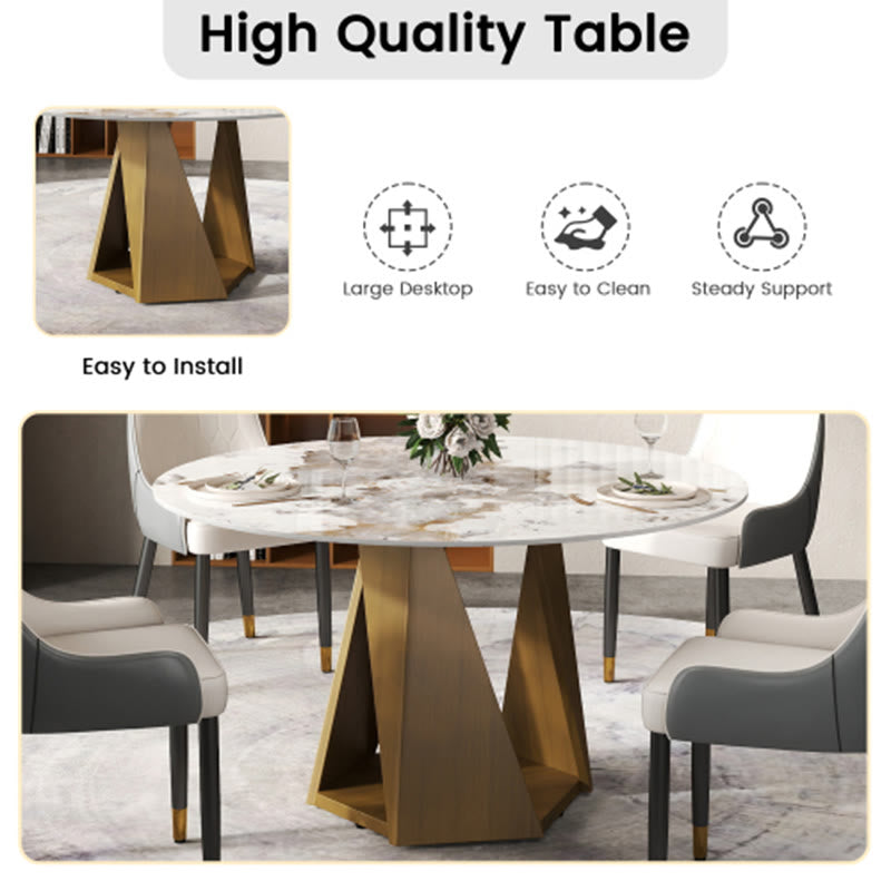Round Marble Dining Table With Bronze Iron Metal Base