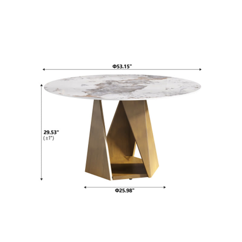 Round Marble Dining Table With Bronze Iron Metal Base