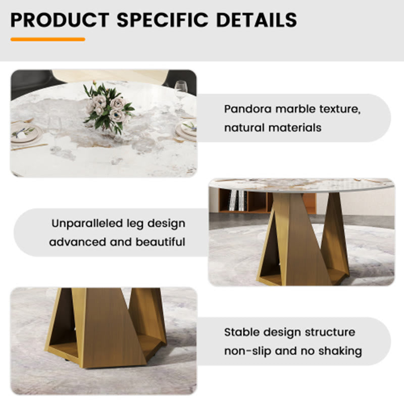 Round Marble Dining Table With Bronze Iron Metal Base - image 7